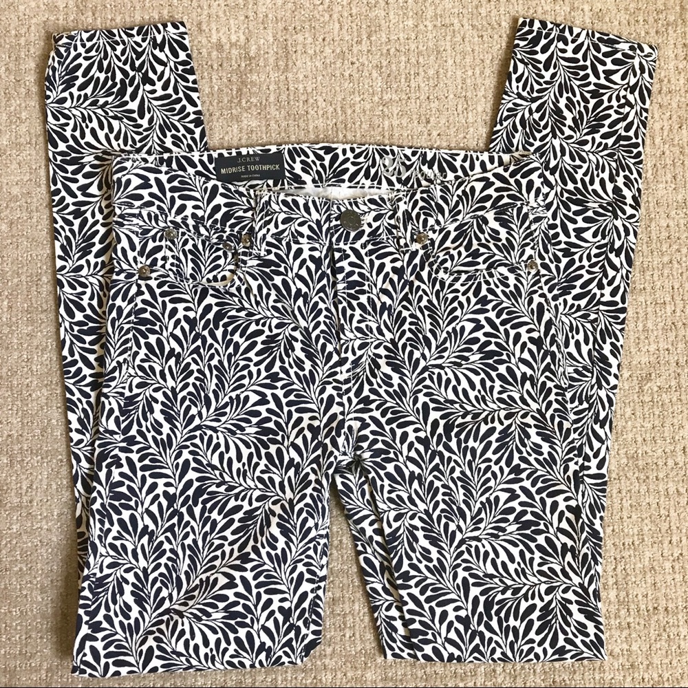 J. Crew Patterned Midrise Toothpick Ivy Jeans